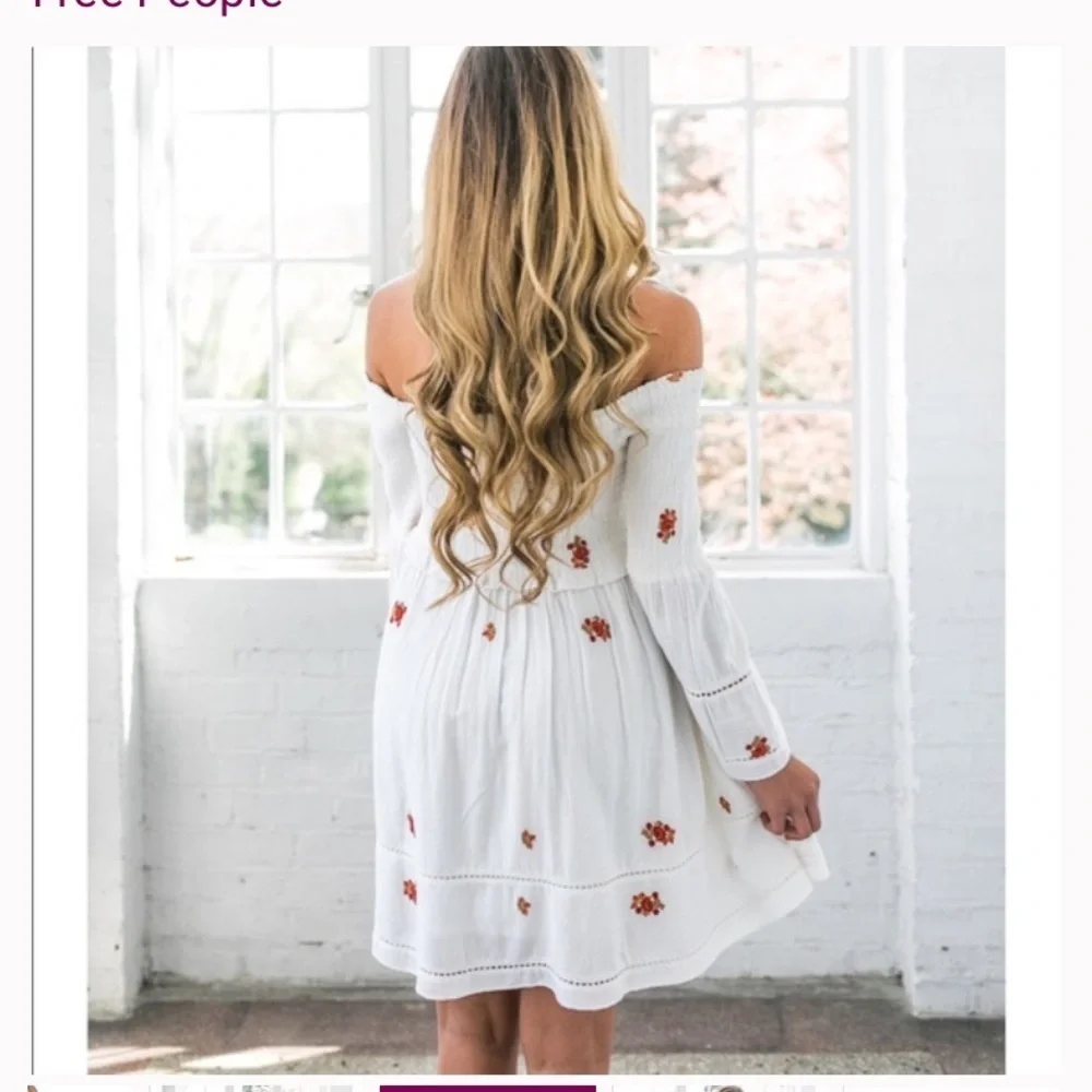 Nwt counting daisy’s free people white red embroidered floral spring dress boho